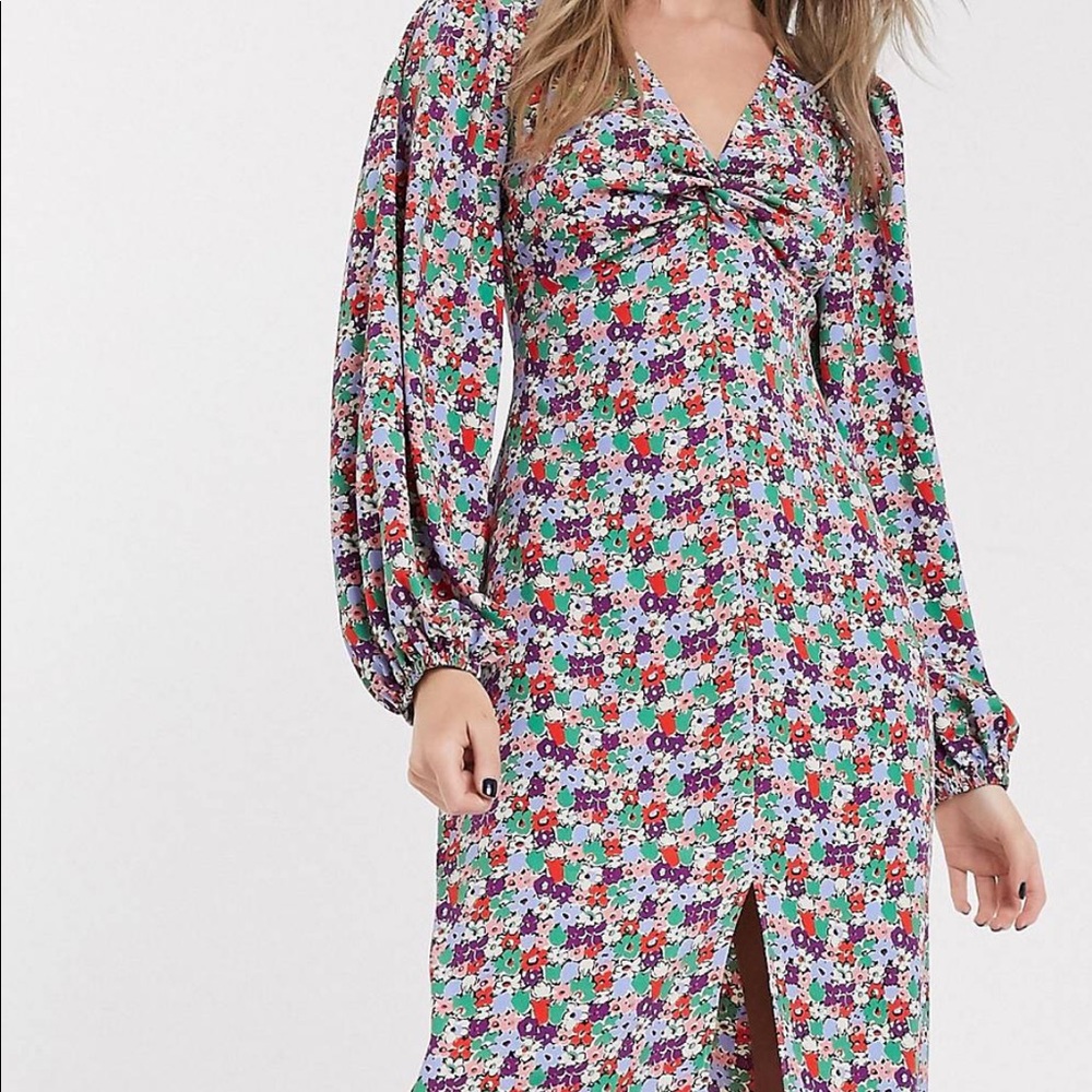 Topshop Floral front slit midi dress